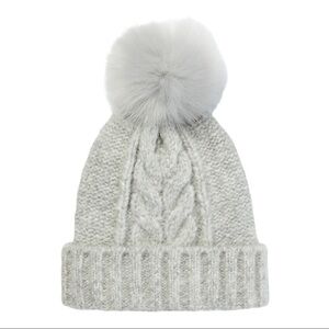 EXPRESS Silver Heather Cable Knit Pom Beanie NWT